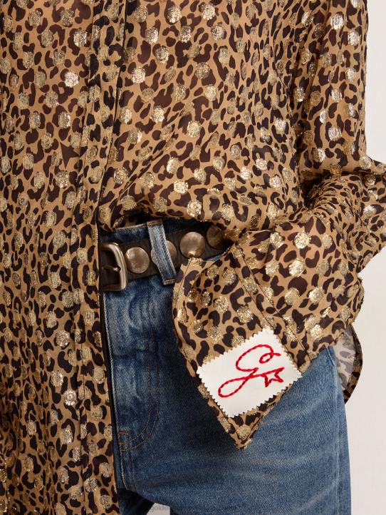 mujer camisa boyfriend con animal print y plumetis doradosGolden Goose 02H61058