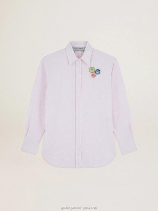 mujer camisa oversize de la colección journey con pines y rayas verticales rosas y blancasGolden Goose 02H61024