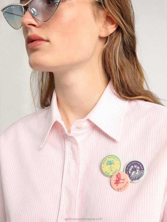 mujer camisa oversize de la colección journey con pines y rayas verticales rosas y blancasGolden Goose 02H61024
