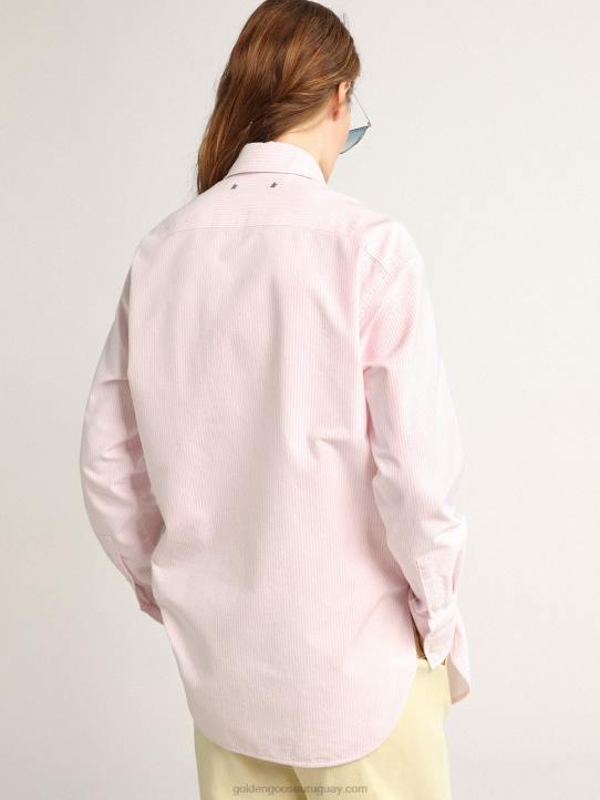 mujer camisa oversize de la colección journey con pines y rayas verticales rosas y blancasGolden Goose 02H61024