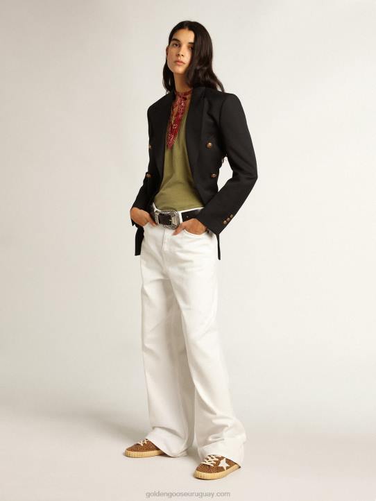 mujer camiseta sin mangas verde pesto con letras blancas en el frenteGolden Goose 02H61044