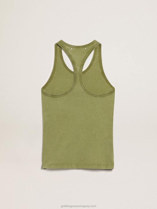 mujer camiseta sin mangas verde pesto con letras blancas en el frenteGolden Goose 02H61044