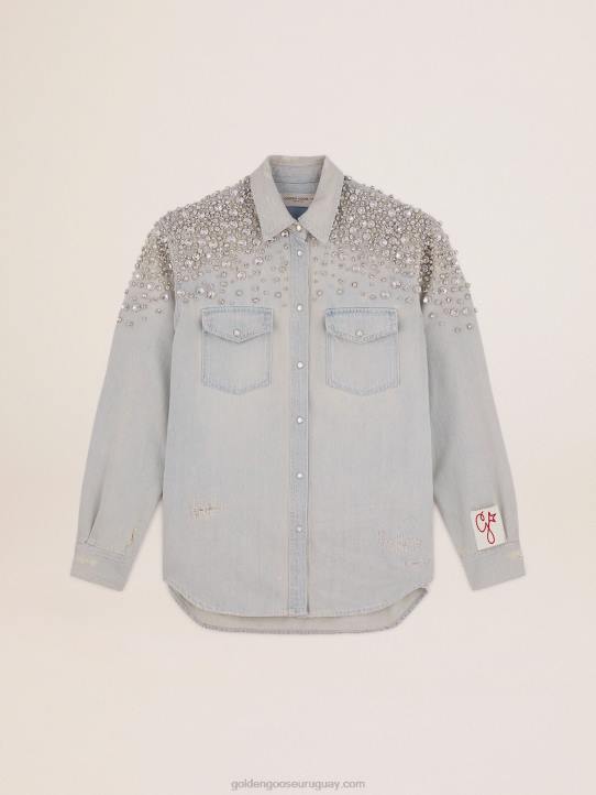 mujer colección camisa boyfriend vaquera blanqueada con cristales cabujónGolden Goose 02H6932