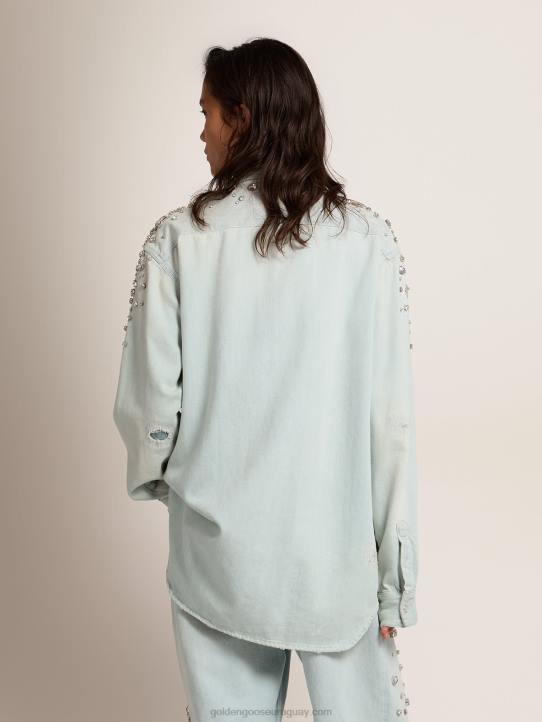 mujer colección camisa boyfriend vaquera blanqueada con cristales cabujónGolden Goose 02H6932