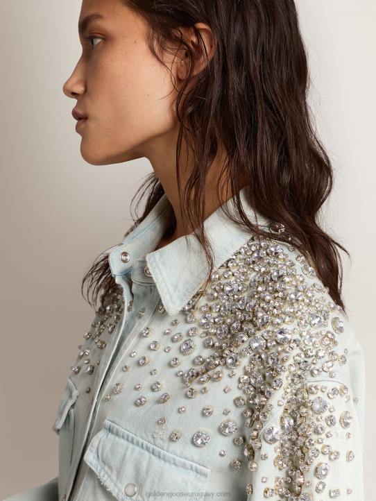 mujer colección camisa boyfriend vaquera blanqueada con cristales cabujónGolden Goose 02H6932