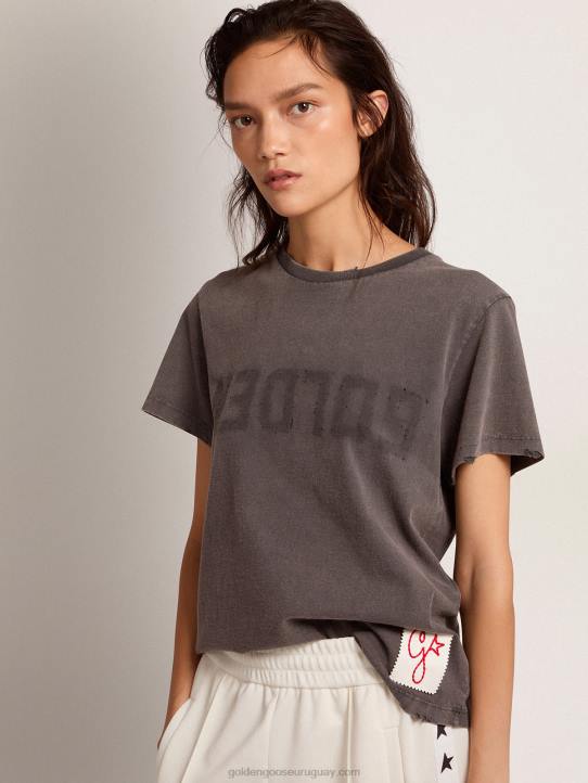 mujer Camiseta ajustada desgastada en gris antracitaGolden Goose 02H6918