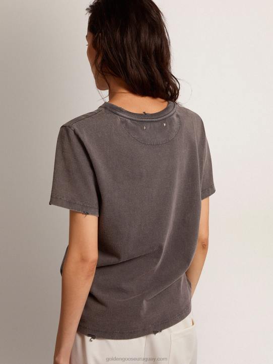 mujer Camiseta ajustada desgastada en gris antracitaGolden Goose 02H6918