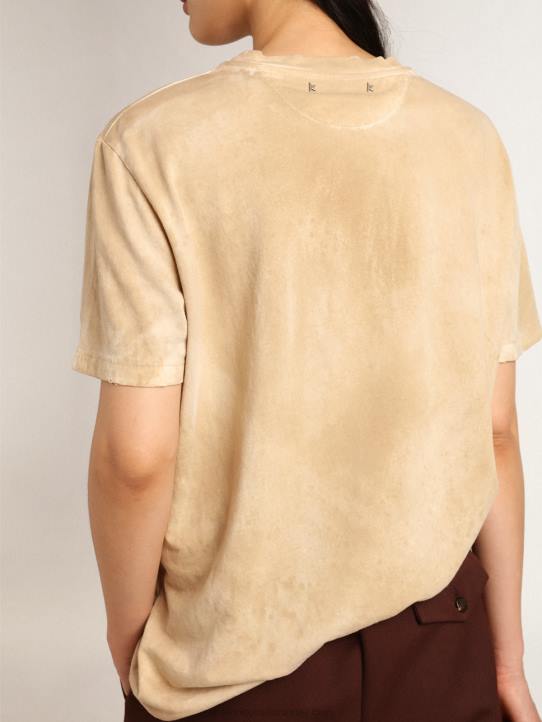 mujer Camiseta de la colección Journey en blanco hueso efecto papel con estampado floral en la parte delantera.Golden Goose 02H6995