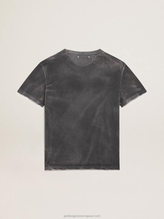 mujer Camiseta de la colección Journey gris de aspecto envejecido con estampado rosa pálido en contraste en la parte delantera y zonas desgastadas a mano.Golden Goose 02H6976