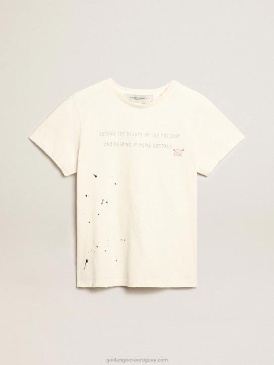 mujer camiseta blanca con letras y bordadosGolden Goose 02H61050