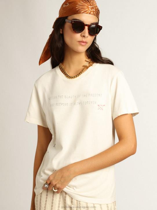 mujer camiseta blanca con letras y bordadosGolden Goose 02H61050
