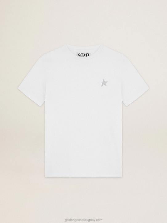 mujer camiseta blanca de la colección star con estrella en glitter plateado en la parte delanteraGolden Goose 02H61007