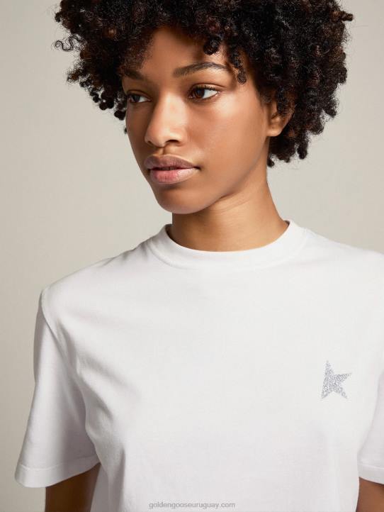 mujer camiseta blanca de la colección star con estrella en glitter plateado en la parte delanteraGolden Goose 02H61007