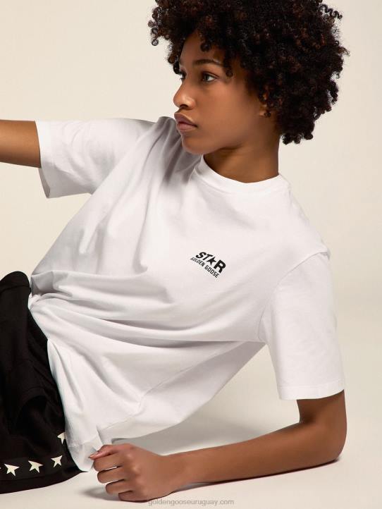 mujer camiseta blanca de la colección star con logo y estrella en contraste en negroGolden Goose 02H6953