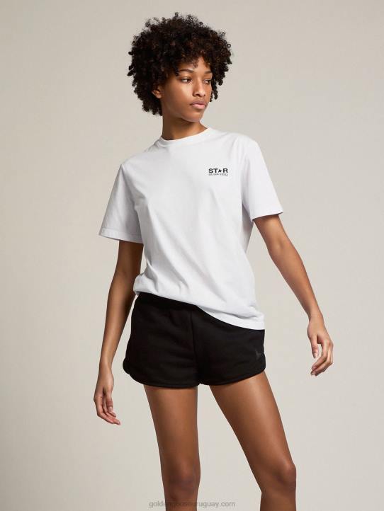 mujer camiseta blanca de la colección star con logo y estrella en contraste en negroGolden Goose 02H6953