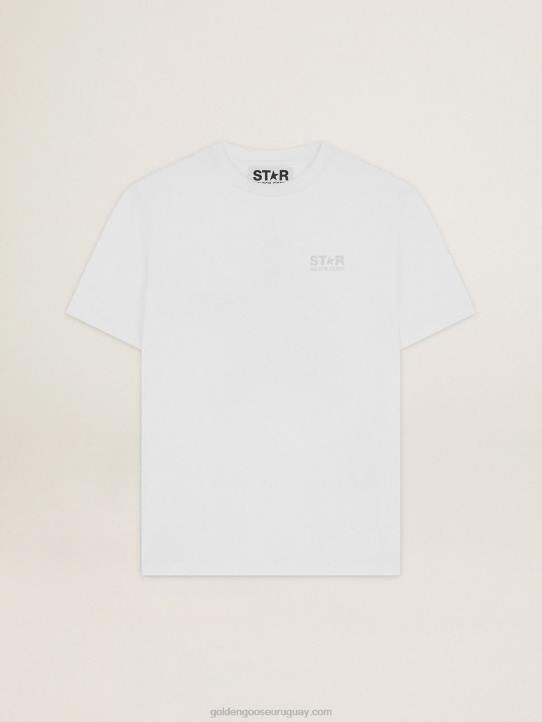 mujer camiseta blanca de la colección star con logo y estrella en purpurina plateadaGolden Goose 02H6963