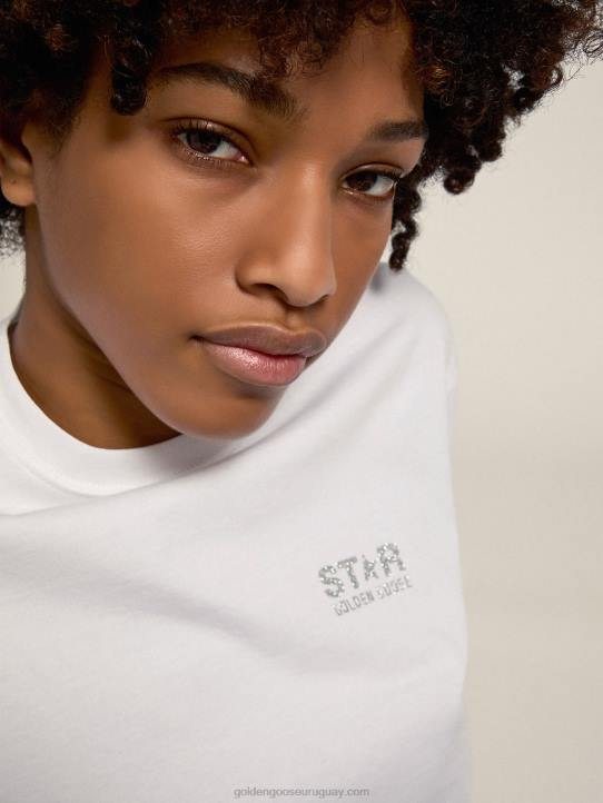 mujer camiseta blanca de la colección star con logo y estrella en purpurina plateadaGolden Goose 02H6963