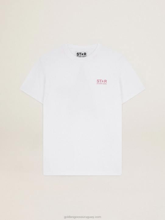 mujer camiseta blanca de la colección star con logo y estrella en purpurina rosaGolden Goose 02H6957