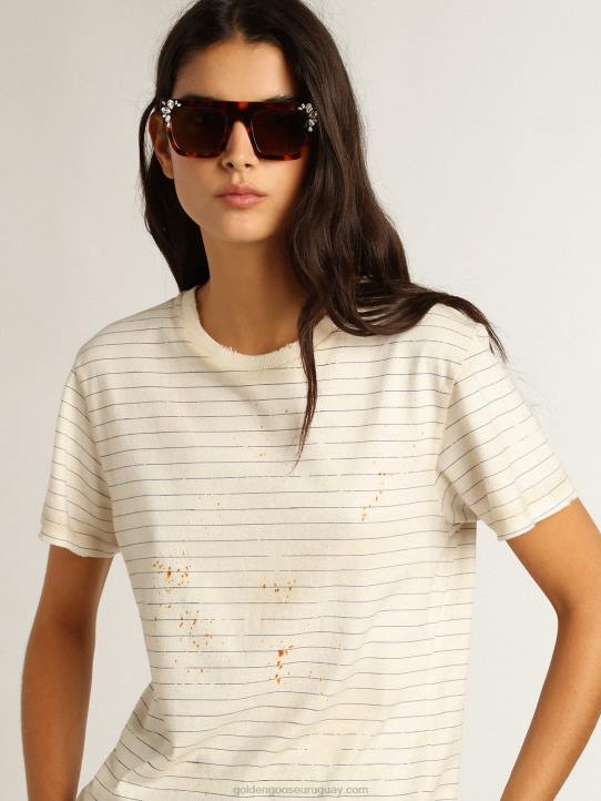 mujer camiseta blanca efecto libreta vintageGolden Goose 02H6916