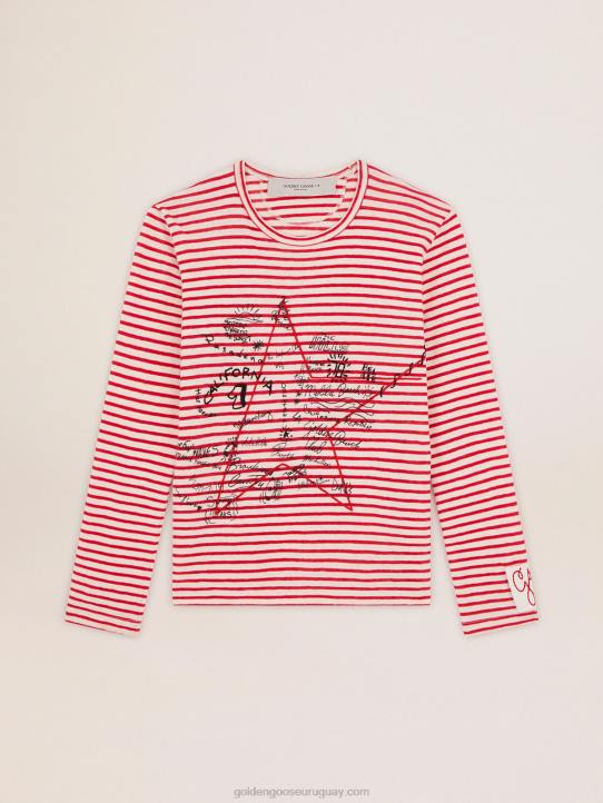 mujer camiseta con rayas blancas y rojas y bordado en la parte delanteraGolden Goose 02H61021