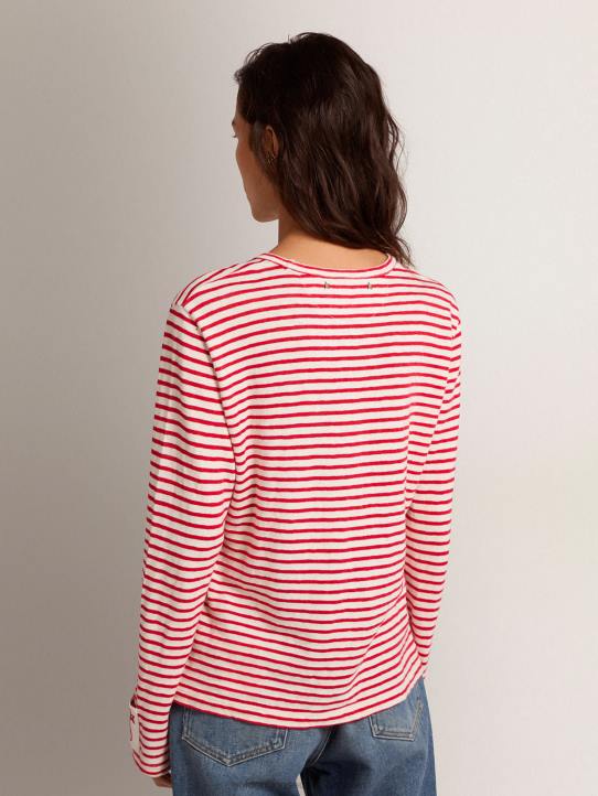 mujer camiseta con rayas blancas y rojas y bordado en la parte delanteraGolden Goose 02H61021