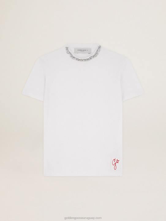 mujer camiseta de la colección en blanco con cristales cabujónGolden Goose 02H61059