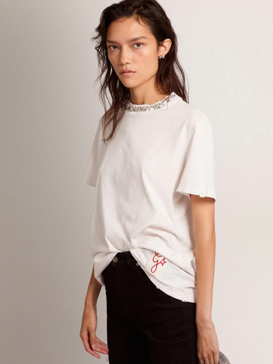 mujer camiseta de la colección en blanco con cristales cabujónGolden Goose 02H61059