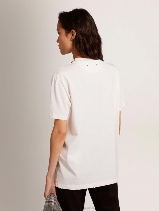 mujer camiseta de la colección en blanco con cristales cabujónGolden Goose 02H61059