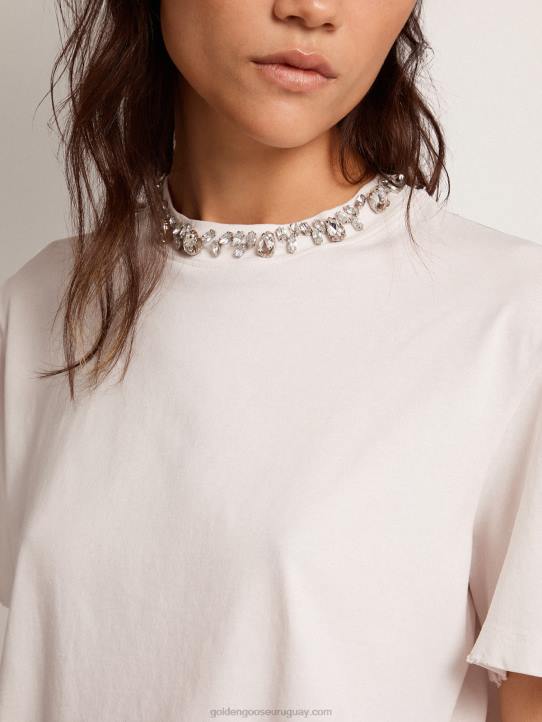 mujer camiseta de la colección en blanco con cristales cabujónGolden Goose 02H61059