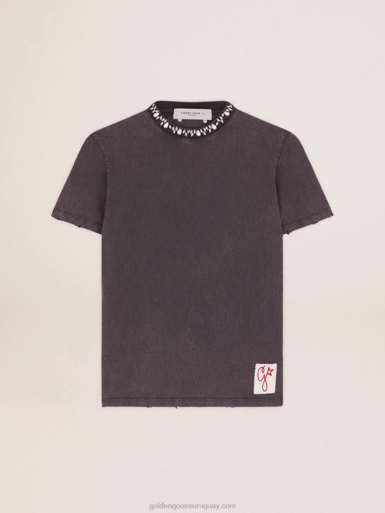 mujer camiseta de la colección en gris antracita con cristales cabujónGolden Goose 02H6947