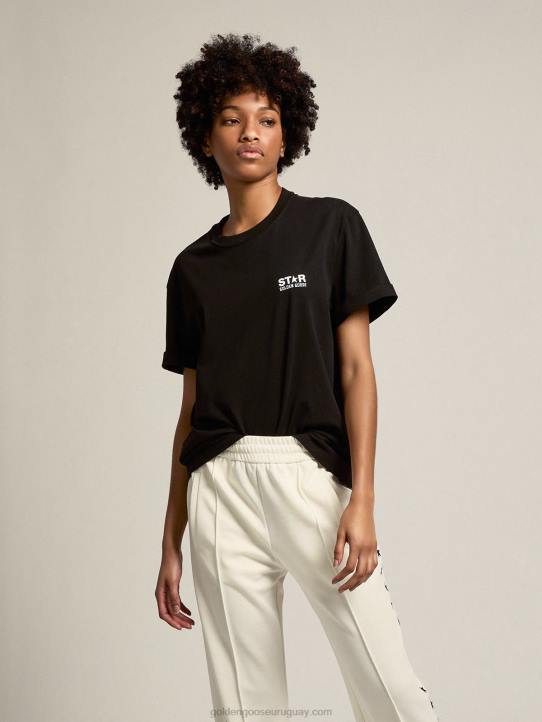mujer camiseta negra de la colección star con logo y estrella en contraste en blancoGolden Goose 02H6952