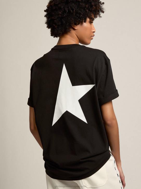 mujer camiseta negra de la colección star con logo y estrella en contraste en blancoGolden Goose 02H6952