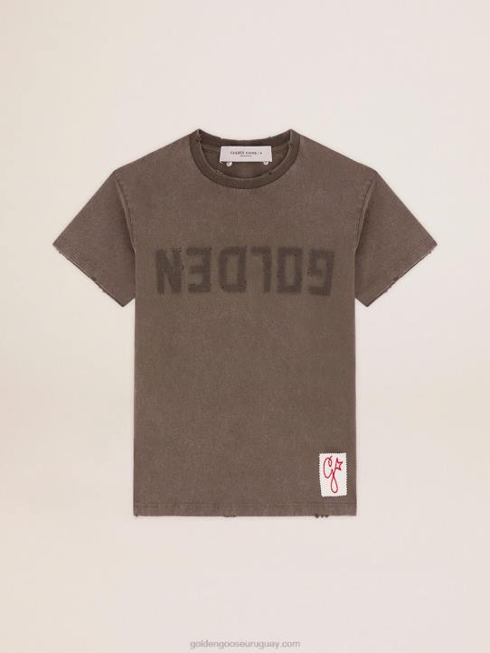 mujer camiseta regular fit verde oliva con letras doradas en la parte delantera 02H61051