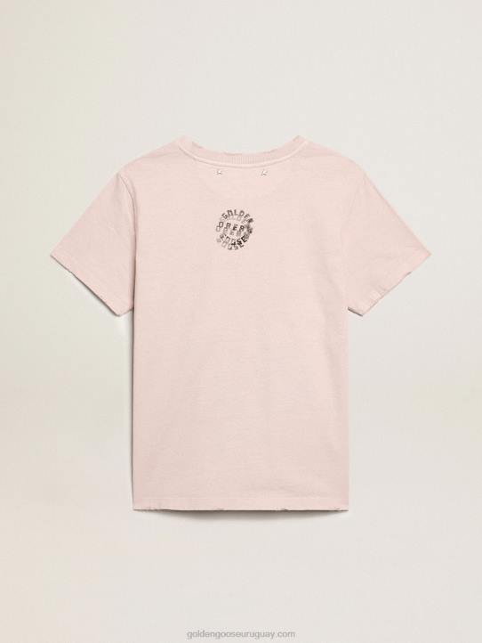 mujer camiseta rosa pálido con letras en la parte delanteraGolden Goose 02H6972