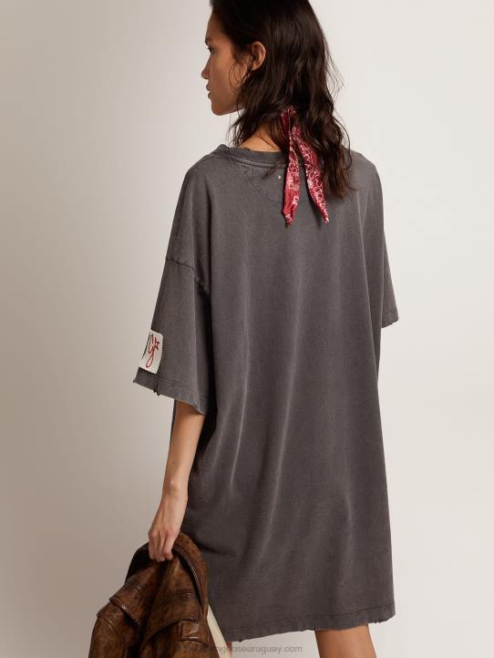 mujer vestido camiseta de la colección en gris antracita con tratamiento envejecidoGolden Goose 02H6945