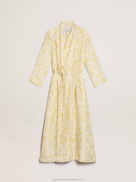 mujer Vestido caftán de mezcla de lino con estampado amarillo limón de Resort CollectionGolden Goose 02H61010
