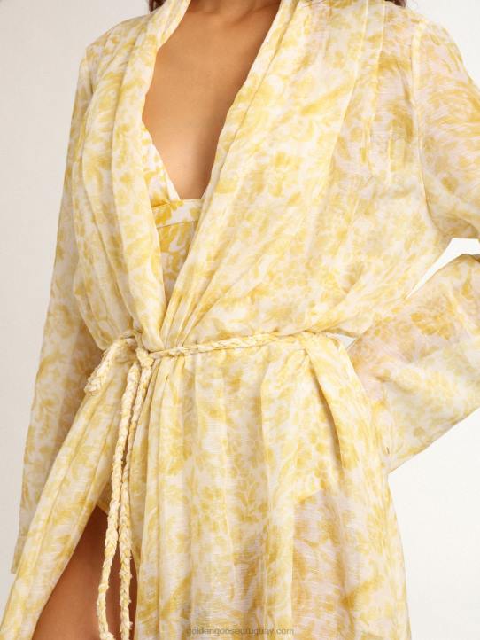 mujer Vestido caftán de mezcla de lino con estampado amarillo limón de Resort CollectionGolden Goose 02H61010