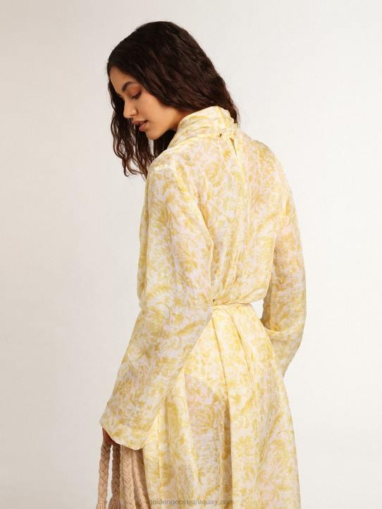 mujer Vestido caftán de mezcla de lino con estampado amarillo limón de Resort CollectionGolden Goose 02H61010