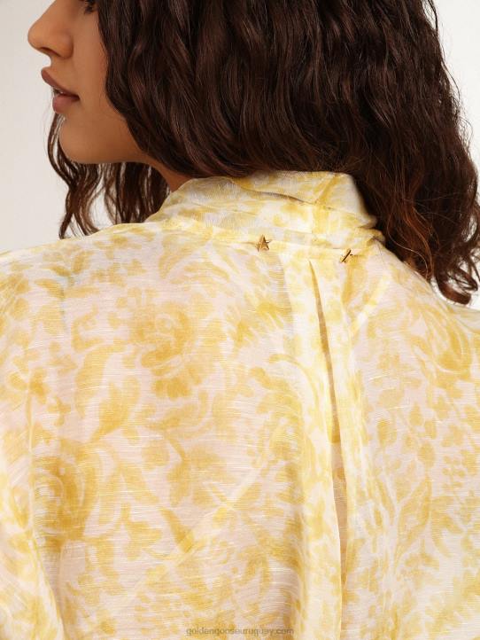 mujer Vestido caftán de mezcla de lino con estampado amarillo limón de Resort CollectionGolden Goose 02H61010