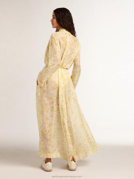mujer Vestido caftán de mezcla de lino con estampado amarillo limón de Resort CollectionGolden Goose 02H61010