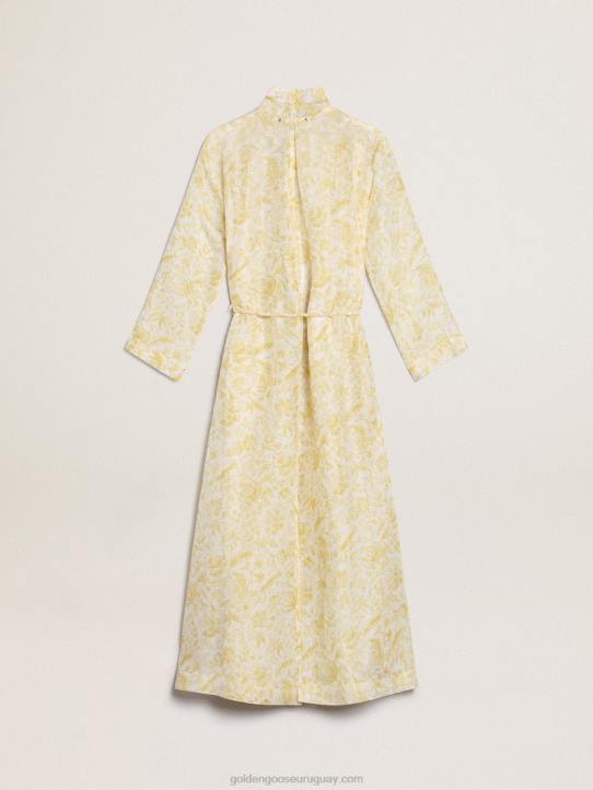 mujer Vestido caftán de mezcla de lino con estampado amarillo limón de Resort CollectionGolden Goose 02H61010