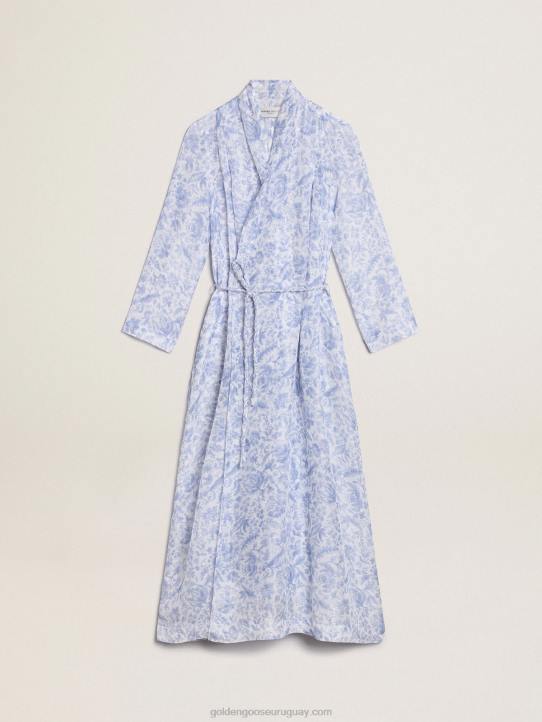 mujer Vestido caftán de mezcla de lino con estampado azul mediterráneo de Resort CollectionGolden Goose 02H61018