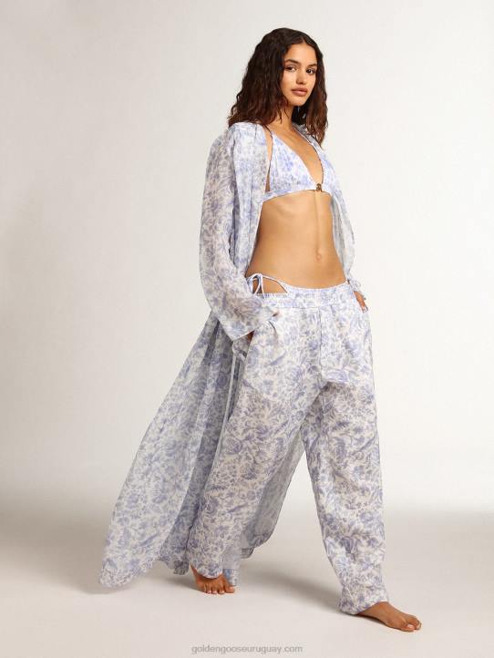mujer Vestido caftán de mezcla de lino con estampado azul mediterráneo de Resort CollectionGolden Goose 02H61018