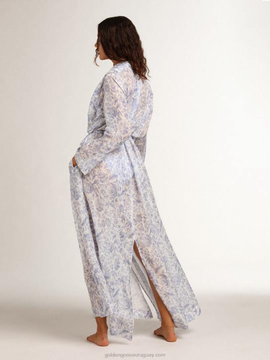 mujer Vestido caftán de mezcla de lino con estampado azul mediterráneo de Resort CollectionGolden Goose 02H61018