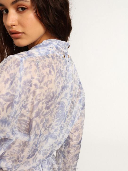 mujer Vestido caftán de mezcla de lino con estampado azul mediterráneo de Resort CollectionGolden Goose 02H61018