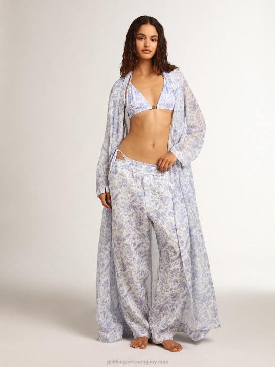 mujer Vestido caftán de mezcla de lino con estampado azul mediterráneo de Resort CollectionGolden Goose 02H61018