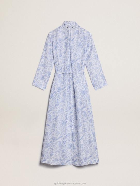 mujer Vestido caftán de mezcla de lino con estampado azul mediterráneo de Resort CollectionGolden Goose 02H61018