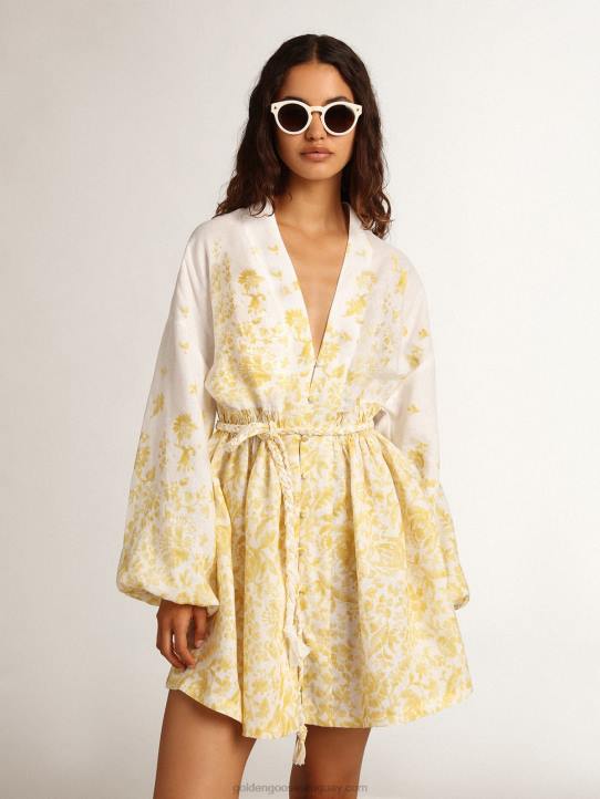 mujer Vestido mini resort collection de lino con estampado amarillo limónGolden Goose 02H61006