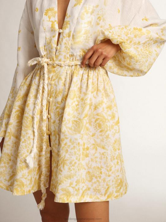 mujer Vestido mini resort collection de lino con estampado amarillo limónGolden Goose 02H61006