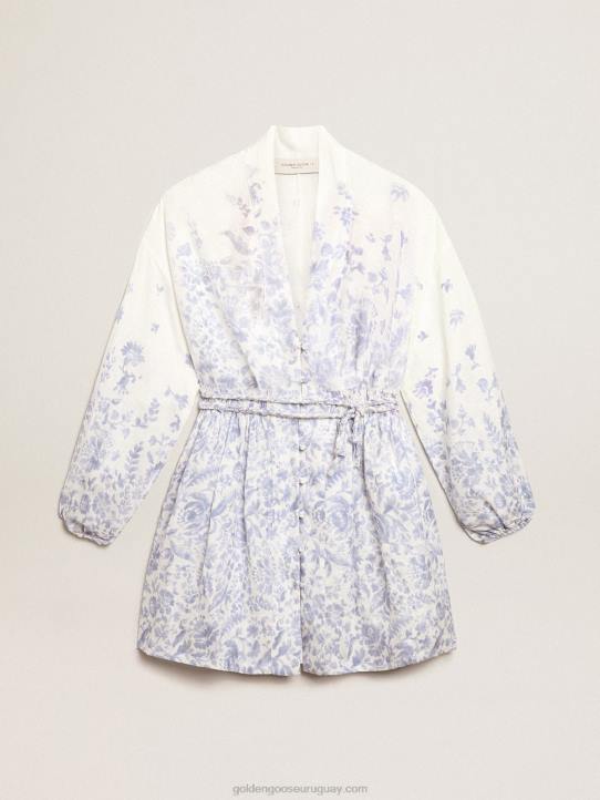 mujer Vestido mini resort collection de lino con estampado azul mediterráneoGolden Goose 02H61009